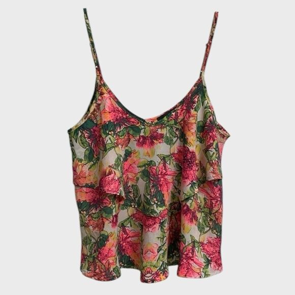 Anthropologie ASTR Two-Tier Ruffle Tank Top Size XS Floral Spaghetti Straps Y2K - Picture 1 of 14